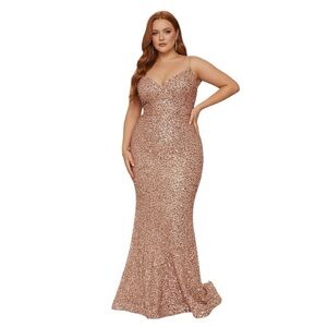 Plus Size Prom Dress Glamorous Rose Gold Sequin 3X Stretch